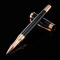 Luxury black metal rollerball pen with rose gold accents for business office stationery use. - Black