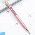 Metal ballpoint pen with pink glitter barrel and flower charm for office school use - Light Lavender