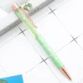 Four-leaf clover crystal ballpoint pen with sparkling green filler and elegant rose gold trim. - Macaron Green