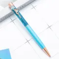 Elegant blue glitter ballpoint pen with a rose gold flower clip for daily office and writing. - Light Blue