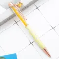 Crystal ballpoint pen featuring four-leaf clover charm, liquid glitter barrel design. - Macaron Yellow
