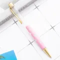 Stylo à bille vide DIY en métal cadeau publicitaire avec motif de fleurs roses. - Rose bonbon mat (éléments dorés)