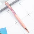 Pink rose gold glitter liquid quicksand ballpoint pen with cute flower crystal charm for office. - Pink