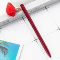 Red metal ballpoint pen featuring a cute fabric flower pendant, stylish student stationery. - Burgundy