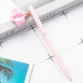 Pink metal ballpoint pen with cute fabric flower charm pendant, perfect student stationery gift. - Candy Pink