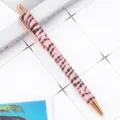 Pink glitter zebra pattern metal ballpoint pen with rose gold clip, elegant office gift pen. - Light Pink Zebra