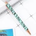 Retractable metal ballpoint pen with mint green glitter finish, black zebra stripes, rose gold. - Green Zebra Print