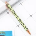 Retractable metal ballpoint pen with glitter zebra pattern and rose gold clip for office gift. - Neon Green Zebra