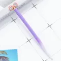 Purple gradient crystal bow ballpoint pen, cute metal stationery for school office use. - White Purple Gradient