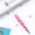 DIY beaded ballpoint pen with pink ribbon pattern, rotary plastic pen for custom beading craft. - Pink Ribbon Style
