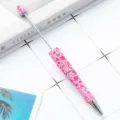 DIY Bead Ballpoint Pen Custom Pink Floral Pattern Beaded Pen Metal Craft Stationery - Pink Heart Floral Style