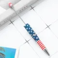DIY beaded pen with American flag and palm tree pattern handle, metal ballpoint pen for crafts. - Flag Palm Tree Style