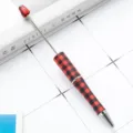 DIY beadable ballpoint pen with red black plaid pattern, metal rod and smooth writing tip. - Red and Black Plaid Style (125)