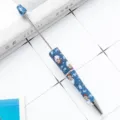 DIY Beaded Ballpoint Pen Rotating Metal Pen Christmas Santa Claus Pattern Stationery - Christmas Blue Style 1