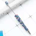 DIY beaded ballpoint pen with festive Christmas Santa pattern, creative rotary metal pen body. - Christmas Blue Style 3