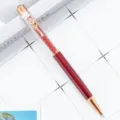 Crystal ballpoint pen with rhinestone flower clip and red barrel for office school. - Burgundy