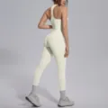Effen yogaset met sport-bh en high waist legging voor fitness en hardlooptraining. - Licht Ivoor