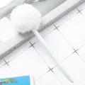 White fluffy pom pom ballpoint pen cute plush writing supply for office and school. - White