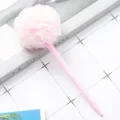 Cute pink fluffy ballpoint pen with soft pom pom, ideal stationery and gift for students. - Pink