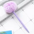 Creative purple plush ballpoint pen with fluffy pom pom for office school writing pen. - Purple
