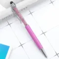 Elegant metal crystal ballpoint pen with capacitive stylus tip, smooth pink twist office pen. - Violet