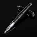 Stylo roller en métal noir et argenté variante, élégant article de bureau et cadeau pro. - 0.5mm / Noir brillant (pièces argentées)