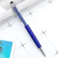 Crystal metal ballpoint pen with touch stylus, rotating sparkling rhinestone refillable gift pen. - Transparent Blue