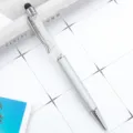 Silver metal crystal touch ballpoint pen with stylus tip and sparkling rhinestones. - Spray Silver