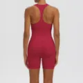 Effen kleur racerback sport-bh en biker shorts yogaset voor dames fitness sportkleding - S / Top En Bottom / Karmijnrood