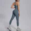 Achterkant van effen nylon yogaset, strakke pasvorm, ideaal voor fitness, hardlopen en sport. - M / Top En Bottom / Olieblauw