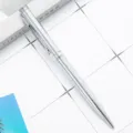 Sleek silver metal ballpoint pen with pocket clip, premium office stationery gift supply. - Electroplated Silver
