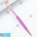 Purple crystal ballpoint pen with clover clip and shimmering rhinestones in rose gold finish. - Violet