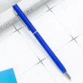 Blue metal ballpoint pen with silver clip, smooth writing business gift pen for office use. - Transparent Blue