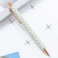Retractable glitter sequin ballpoint pen with rose gold trim, stylish office stationery gift pen. - Green and Yellow Checkerboard