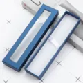 Elegant blue paper pen gift box with transparent window, perfect for luxury pens. - Blue
