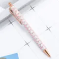 Rose gold retractable ballpoint pen with pink glitter sequins, elegant gift writing pen variant. - Pink and Blue Plaid