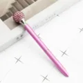 Pink rhinestone ballpoint pen with sparkly crystal sphere top, elegant metal twist design. - Light Lavender
