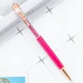 Crystal ballpoint pen with pink crystals and rose gold clover clip, elegant stationery. - Deep Rose Red