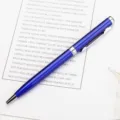 Blue metal ballpoint pen with silver clip, smooth writing business office stationery supply. - Transparent Blue