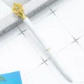 White and gold metal crown ballpoint pen, elegant gift stationery for office and school. - White with Gold Parts