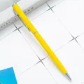 Yellow metal ballpoint pen, sleek office gift pen with silver trim, smooth writing tool. - Yellow