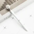 Elegant white metal ballpoint pen with sparkling rhinestone crystal ball top for office desk gift - White