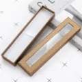Caja de regalo para bolígrafo con ventana larga, acabado brillante bronce, estuche - Dorado
