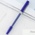 Blauwe kristallen balpen met metalen dop en sprankelende strass-steentjes voor kantoor. - Transparant blauw