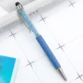 Blue crystal ballpoint pen with stylus tip, metal rotating design for office and gifts. - Dark Blue