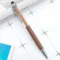 Metal crystal ballpoint pen with stylus tip, elegant brown barrel and sparkling rhinestones for gift. - Coffee