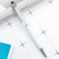 Metal crystal stylus ballpoint pen with rotating design and white barrel for gifts. - White