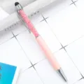 Pink metal crystal stylus ballpoint pen with capacitive touch tip for smooth writing. - Pink