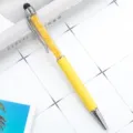 Metal crystal ballpoint pen with touch stylus tip, elegant yellow design for gifts. - Yellow