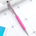 Metal crystal stylus ballpoint pen with pink rhinestones and touch screen tip for gifts. - Purple